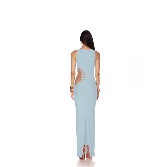 NWOT BRONX AND BANCO Camila Rhinestone Cutout Maxi Dress in powder blue - Picture 2 of 12